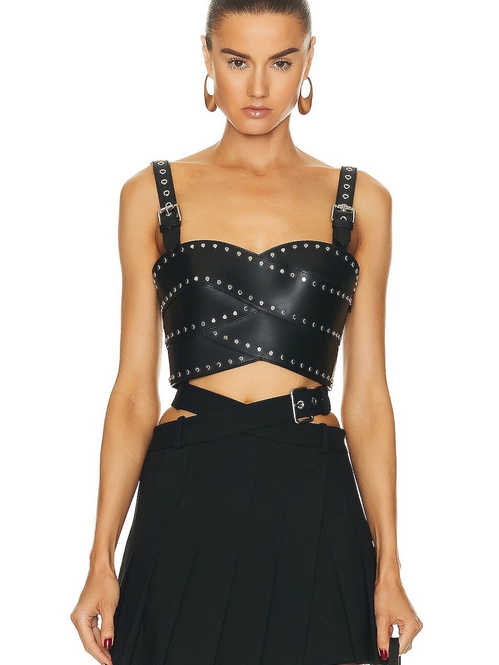 MONSE Black Studded genuine Leather Bustier Top In Black